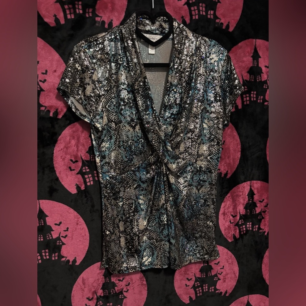 Dressbarn Snakeskin Print Blouse with Blue Accents